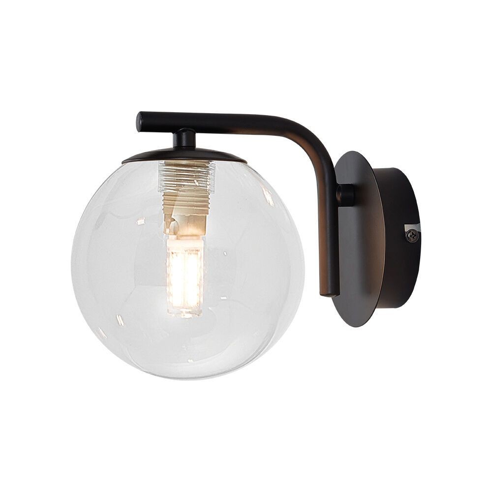 Lampe murale G9 en verre transparent et métal noir aux finitions soignées