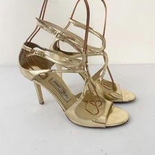 Jimmy Choo Metallic Gold Heels Shoes Size 38