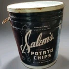 Vintage 3lb Salem Potato Chip Tin Can w/ Lid 15" x 12" Art Deco Style