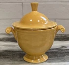 Vintage Fiestaware Yellow Ceramic Sugar Bowl Scroll Handles With Lid, Exc Cond!