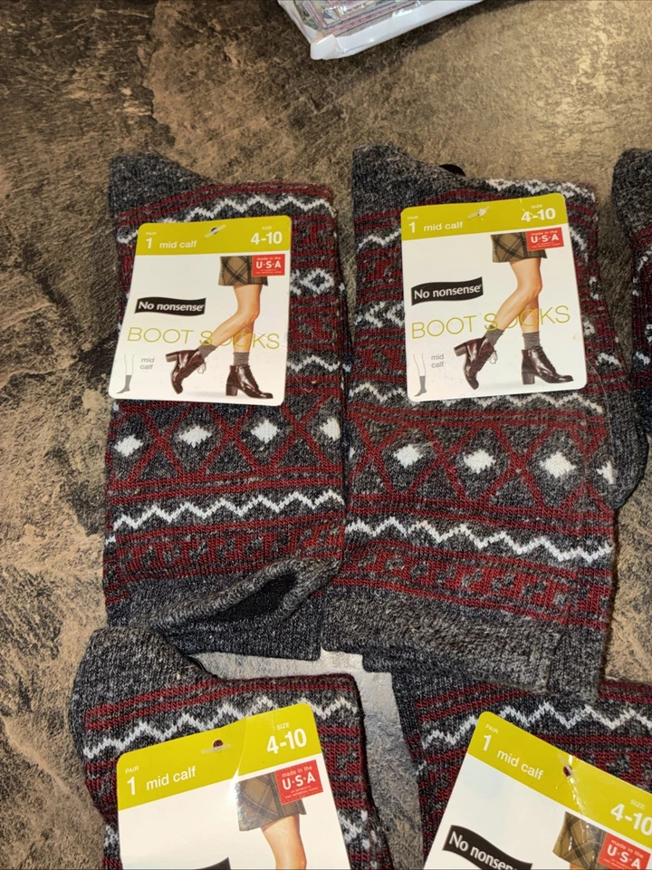 6 pares de calcetines de bota sin tonterías con patrón de diamantes de media pantorrilla talla 4-10 gris/rojo Foto 2 de 4