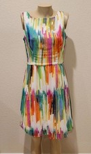 Ronni Nicole Rainbow Streak Elastic Waist Tea Midi Dress 12 Missing Belt
