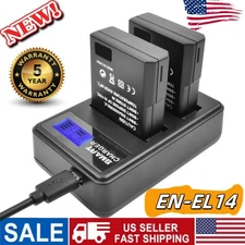 2X 2000mAh EN-EL14 EN-EL14a Battery + LCD Dual Charger for Nikon D3400 D3300 QP