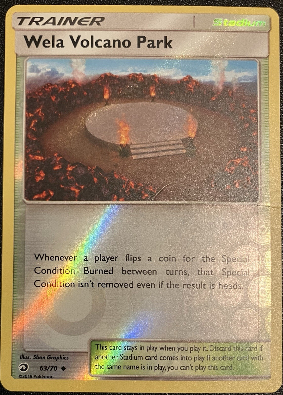 Pokemon TCG Card Wela Volcano Park 63/70 Dragon Majesty Reverse Holo Stadium LP