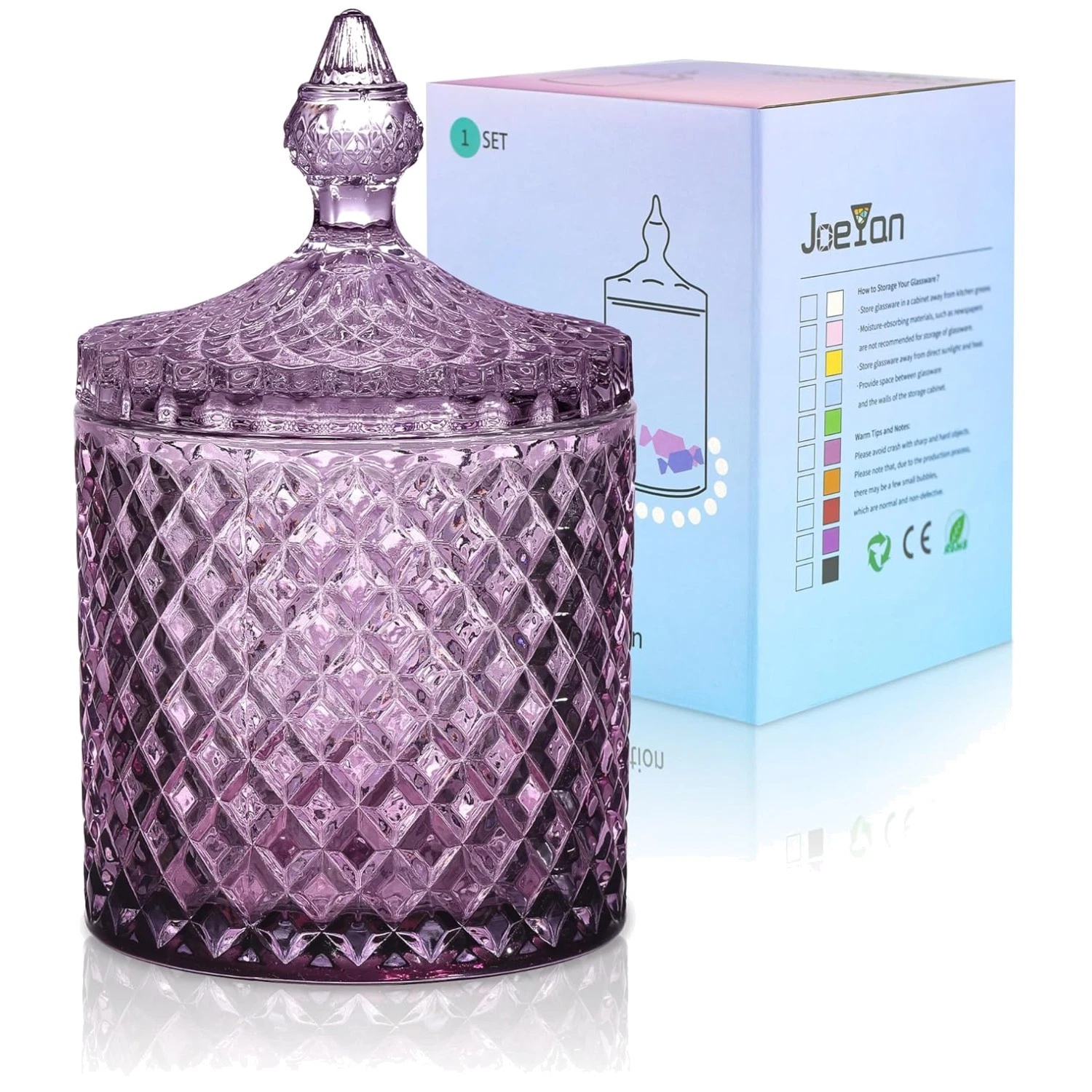 Dark Purple Glass Jar Set - Decorative Jewelry Box Canisters