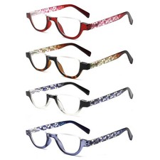 SIGVAN 4 Pairs Colorful Fashion Half Moon Frame Reading Glasses Spring Hinge