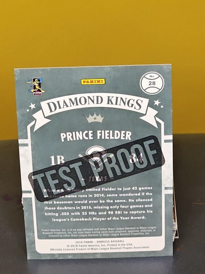 2016 Panini Donruss Diamond Kings Prince Fielder #28 测试证明黄色/5 — 第 2/4 张图片