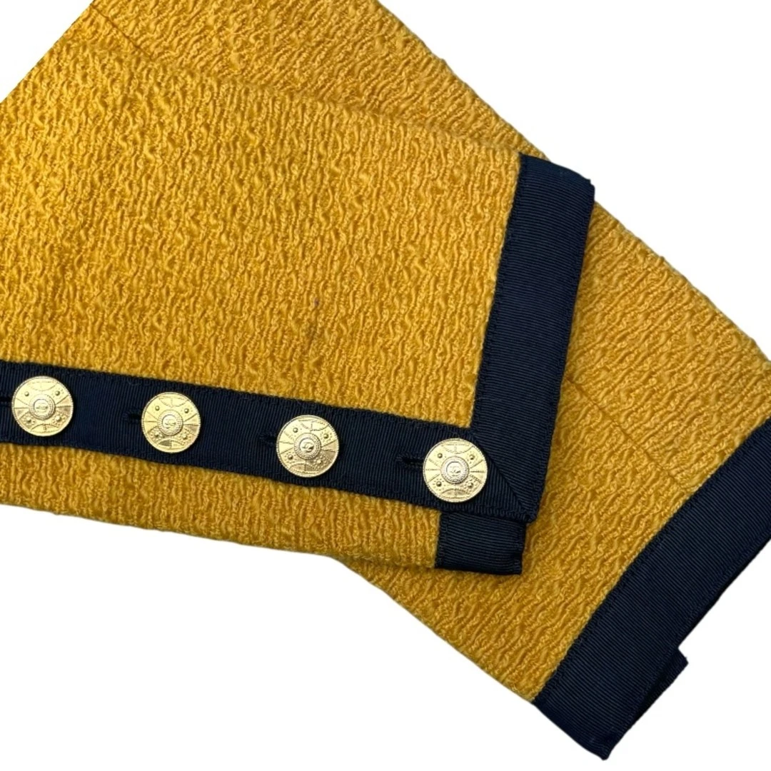 Giacca Chanel vintage senza colletto tweed giallo cotone donna