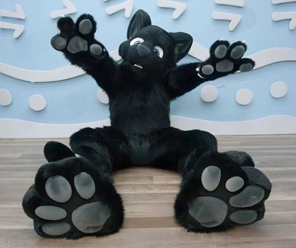 Black Fur Fox Dog Husky Mascot Costume Furry Suit Fursuit