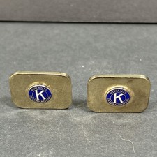 Vintage Kiwanis International Cufflinks Gold Tone Blue