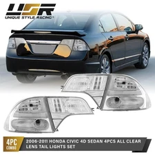 Clear Lens Tail Lights 4-Pieces (L+R) For 06-11 Honda Civic Sedan 4 Door FA5
