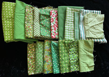 Vintage Green Fabric Scraps 1960s-70s-80s Cot...