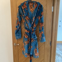 Chelsea Peers Hooded Dressing Gown Soft Fleece Teal Tiger Print Large UK 14 BNWT