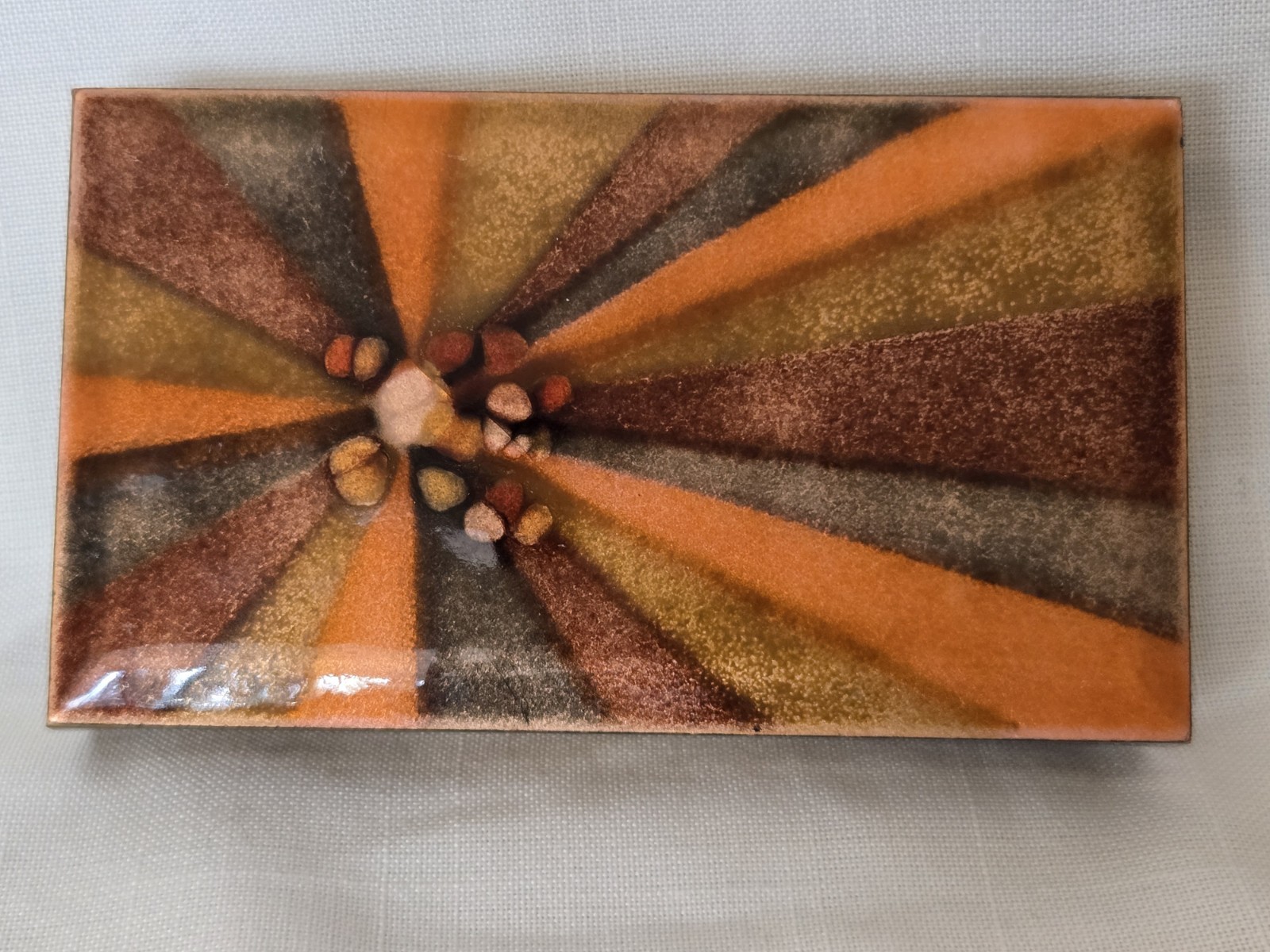 Vintage Bovano Enamel Brass Jewelry Box Mid Century Modern Footed Trinket Case