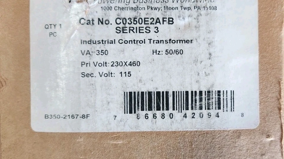 (Новый в коробке) Трансформатор управления EATON C0350E2AFB 240/480 В Pri/120 В сек 350 ВА - Изображение 2 из 2