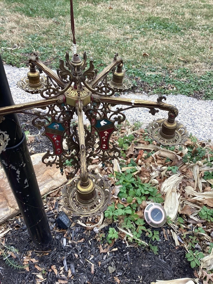 Candelabro vintage iluminação década de 1920 Lincoln francês gótico unicórnio latão antigo Hope - Imagem 3 de 4