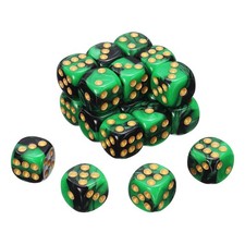 20Pcs 6 Sided Colored Standard Dice, Acrylic D6 Game Dice, Black/Green, Gold