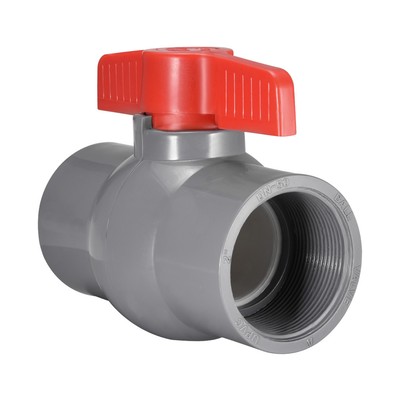 PVC Ball Valve Water Supply Pipe Thread Ends 2'' Inner Hole Diameter Red Gray