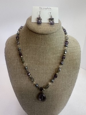 Lia Sophia Jewelry WILD ORCHID necklace purple multi-colored beads earrings set