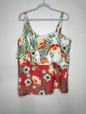 New Cacique Tankini Top Womens Size 26 White Red Floral Tropical Modest Beach