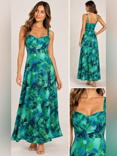 Lulus Green Blue Floral Print Maxi Dress Size L NWT Adjustable Straps Summer