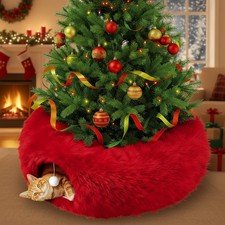 Christmas Cat Tunnel Bed 3ft x 3ft x 9.8in Under Christmas Tree for Indoor Ca...
