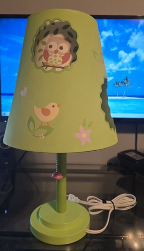 Circo Nursery/Childs Table Lamp Lime Green W/Owl/Bird Double Cut Shade 18”Tall