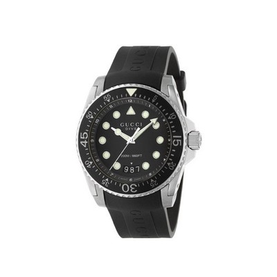 GUCCI Dive 45MM Quartz Black Rubber Men's Watch YA136204B