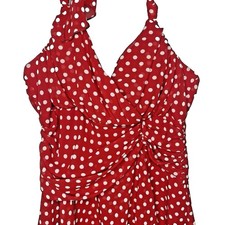 A BYER Halter Dress Polka Dot Pinup Rockabilly Retro Faux Wrap Womens 9 Red