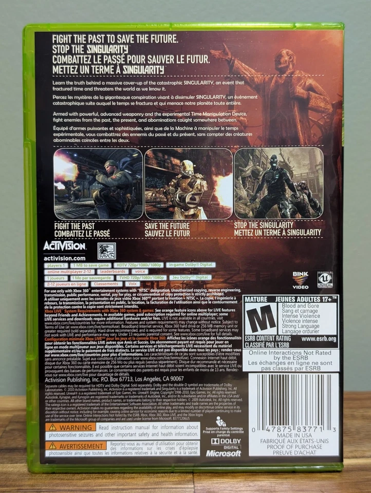 Singularity (Microsoft Xbox 360, 2010) CIB - Tested - Near Mint Disc! - Image 3 of 4