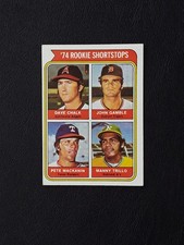 1974 Topps Rookie Shortstops Baseball Card. #597 Manny Trillo/Chalk/Gamble/..... rookie card picture
