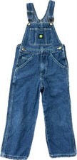 John Deere Unisex Kids Denim Bib Overalls Size 6 Blue Cotton Adjustable Straps