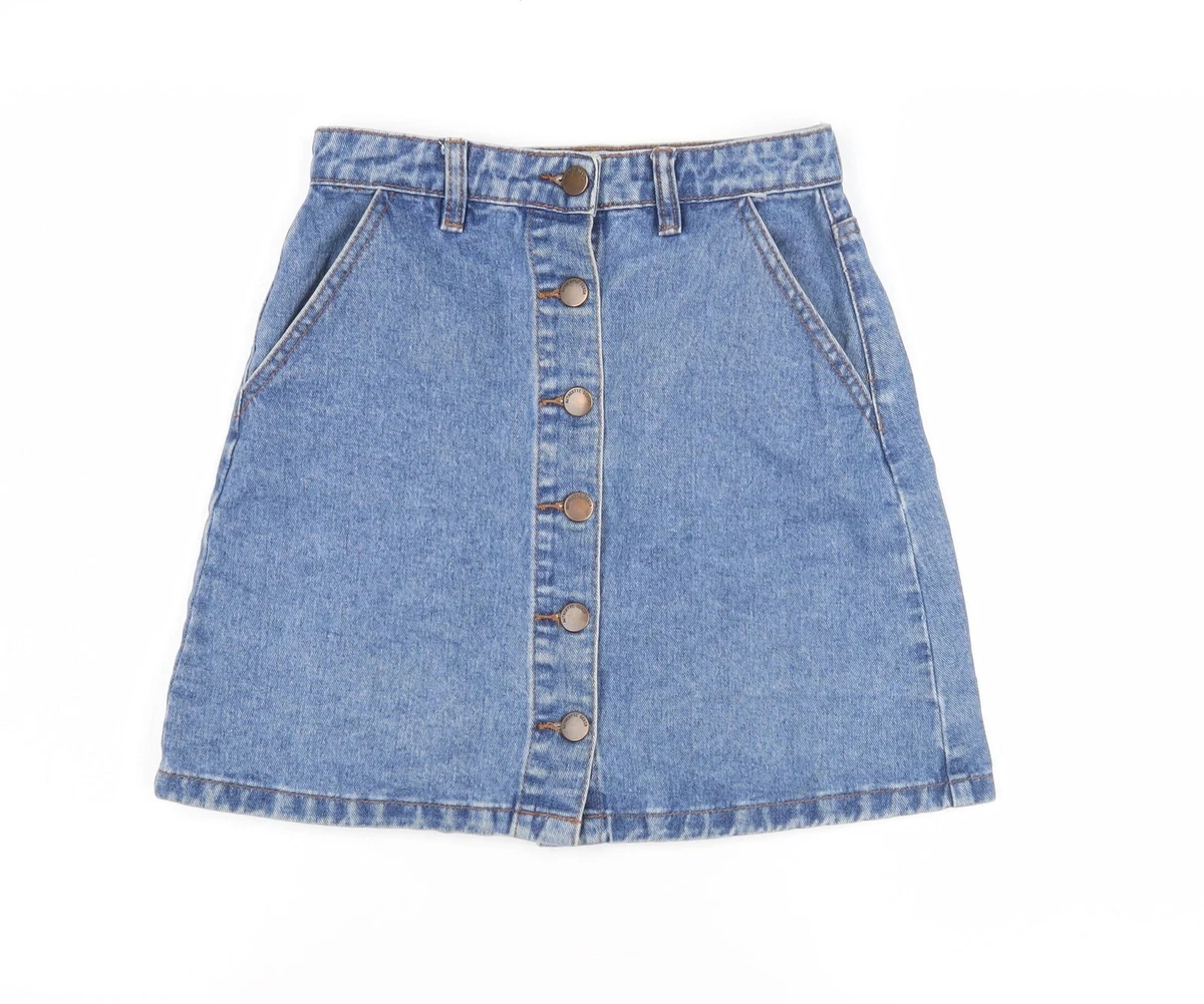 NEW LOOK Blue Button Up A-Line Denim Skirt, Size 16 | UK