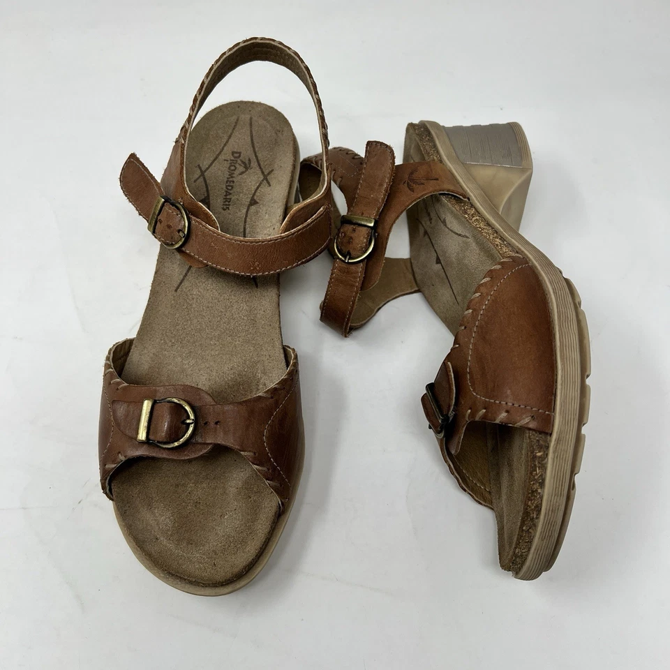 Sandalias Dromedaris con correa al tobillo punta abierta para mujer 39 8,5 cuero marrón cómodas Foto 3 de 4