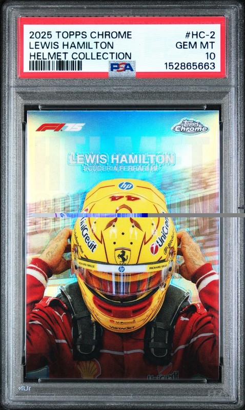 2025 TOPPS CHROME FORMULA 1 HELMET COLLECTION #HC-2 LEWIS HAMILTON PSA 10