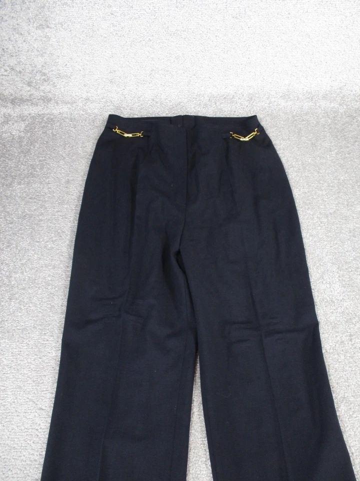 Pantalones de vestir Escada para mujer 38 EE. UU. 8 detalles de cadena de lana azul marino oscuro Foto 2 de 4