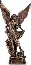 12.5in Bronze San Miguel Arcangel Statue, St Michael Statue, Resin Saint Archang