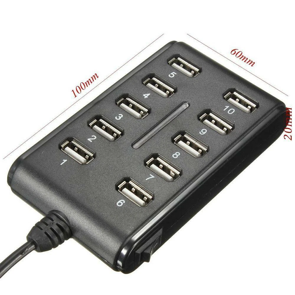 10 Port Powered USB HUB 2.0 High Speed USB Splitter Extension For PC Laptop M1A8