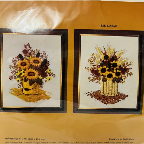 The Creative Circle 525 Sunflowers Daisies Crewel Embroidery Kit 1979 Unused - Picture 2 of 3