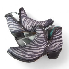 Corral Zebra Print Studded Pointed Toe Booties Grey Black Womens 7.5m