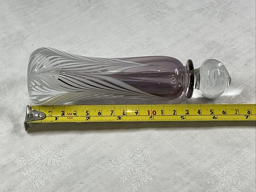 Vintage Hand Made Glass Lidded Perfume Scent Bottle Decorated White Purple Groom - Picture 17 of 17