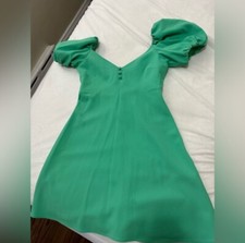 ALICE + OLIVIA Dana Crepe Green Puff Sleeved Mini Dress