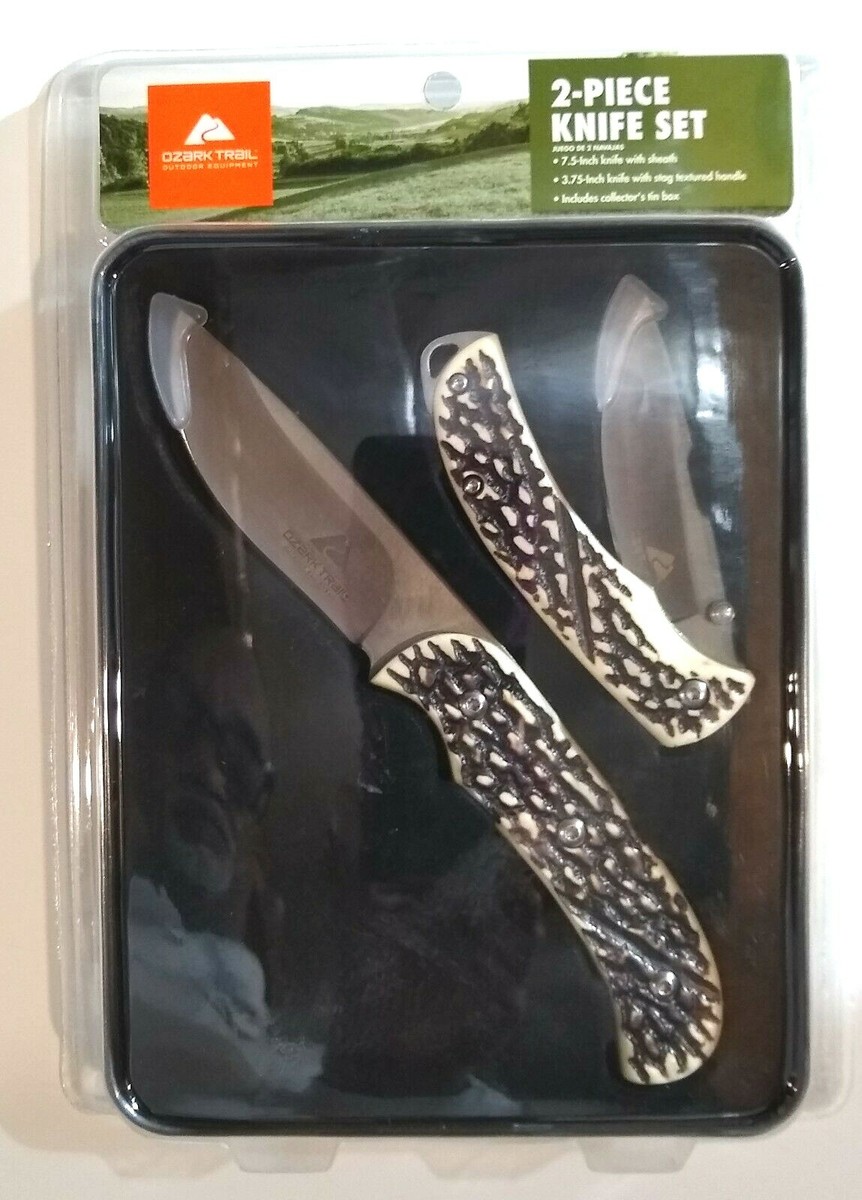 OZARK TRAIL, 2 PIECE KNIFE SET IN COLLECTORS TIN, STAINLESS