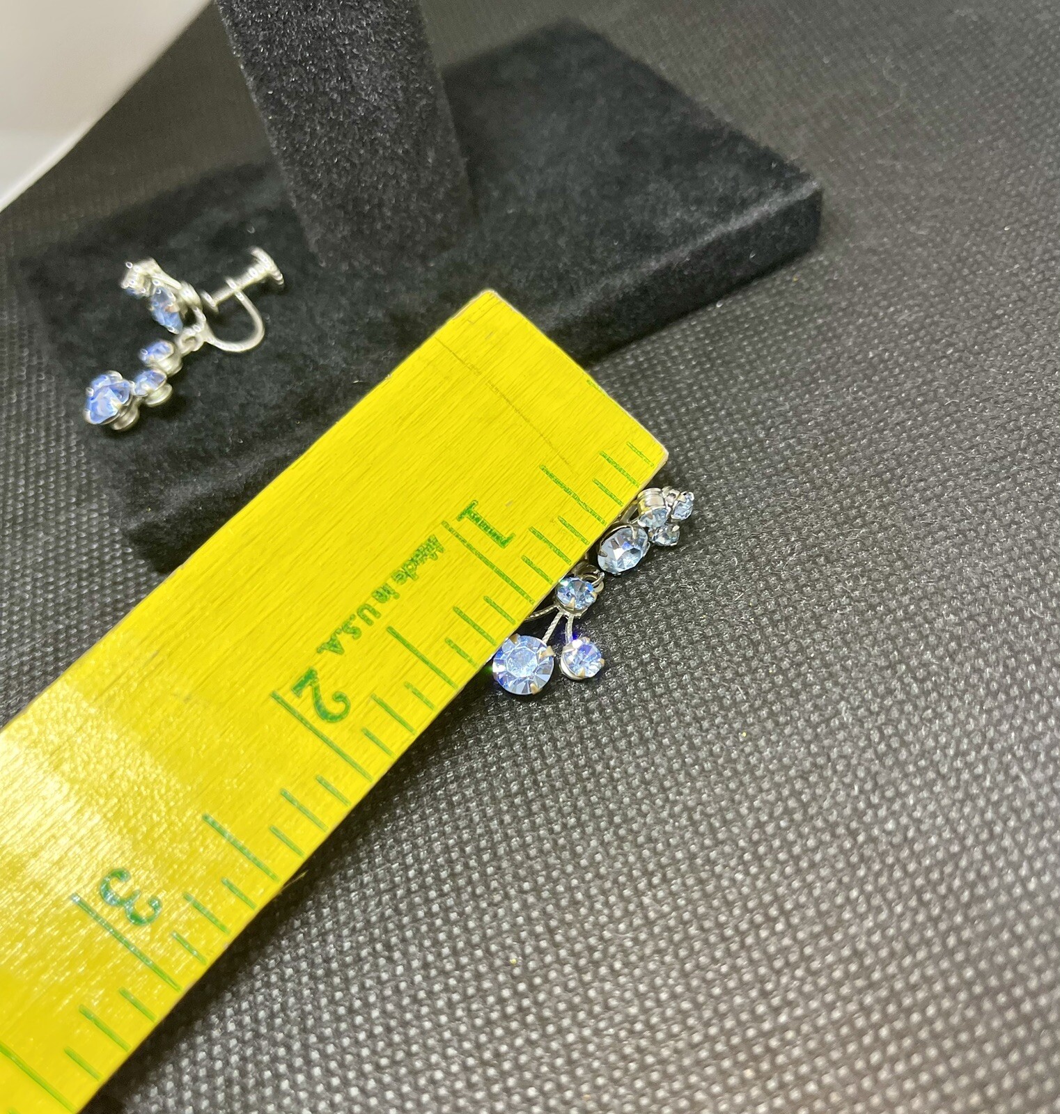 Vintage Blue Rhinestone Dangle Statement Clip Ear… - image 13