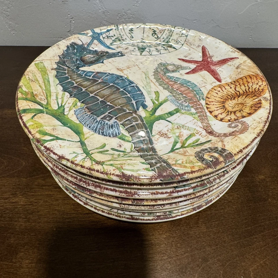 Pier 1 Imports Juego de 8 Platos de Ensalada de Almuerzo de Melamina 9" - Spikey the Seahorse Foto 3 de 4