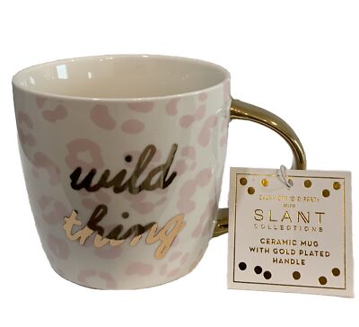 Slant Collections  wild thing  Ceramic Coffee Tea Mug Cup Gold Plate Handle
