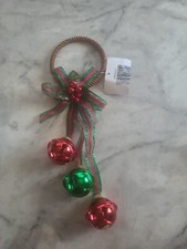 Christmas Jingle Bell Door Knob Hanger Holly  Berries with Red  Green Bells. B