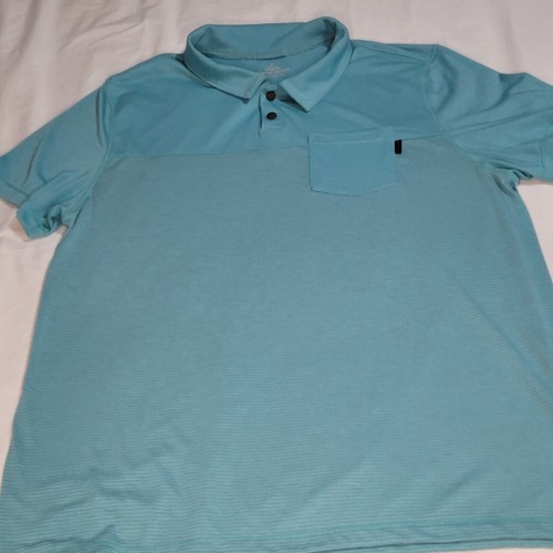 polo prAna manica corta golf polo maglietta verde acqua a righe tasca casual - Foto 8 di 8