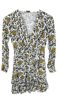 SANDRO Dress Womens EU 36 Short Ruffle Trim Long Sleeve Patterned Floral