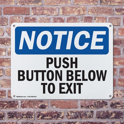 (2 Pack) Push Button Below To Exit OSHA Notice Sign Decal Metal Plastic - Imagen 4 de 21